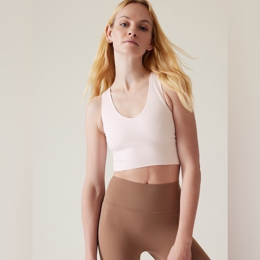 Athleta Aurora Light Pink Ribbed Athletic Tank Top